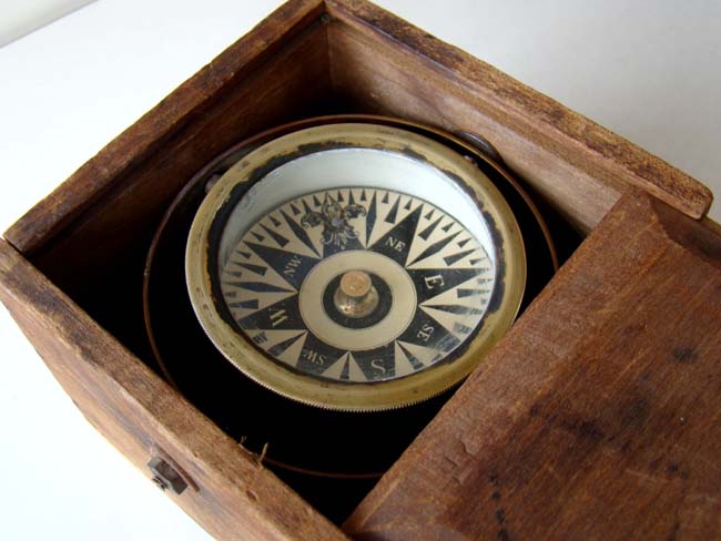 An American made small boat gimbaled dry card compass circa 1860-1880